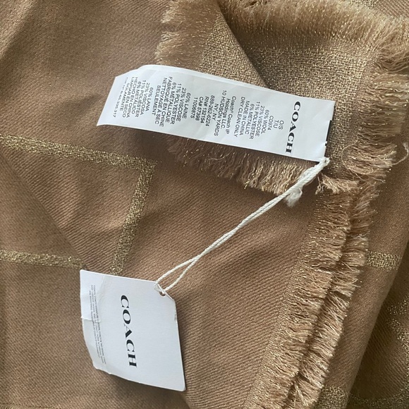 NWT Coach Metallic Taupe/ Gold Signature C Shawl, Large - Picture 2 of 5